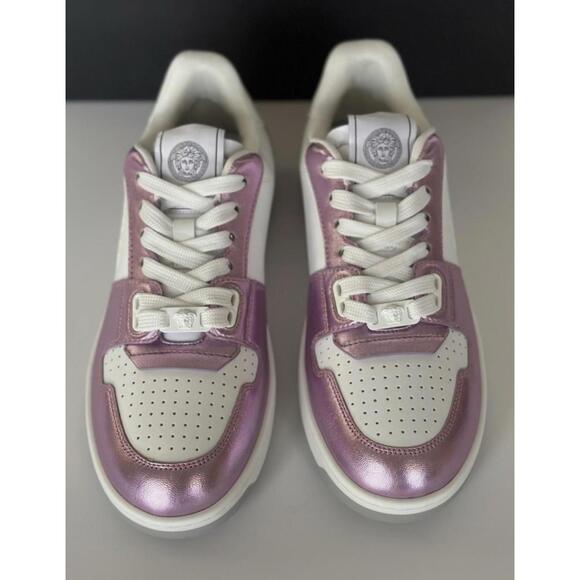 BNWT Versace Women’s Medusa Rose/White Leather Sneakers Size 39 US 9 $700 - Picture 5 of 9